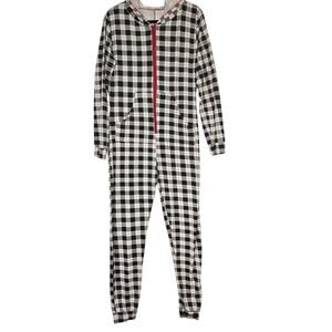 Kickee Womens Jumpsuit w/ Hood, Black and White Plaid Size L